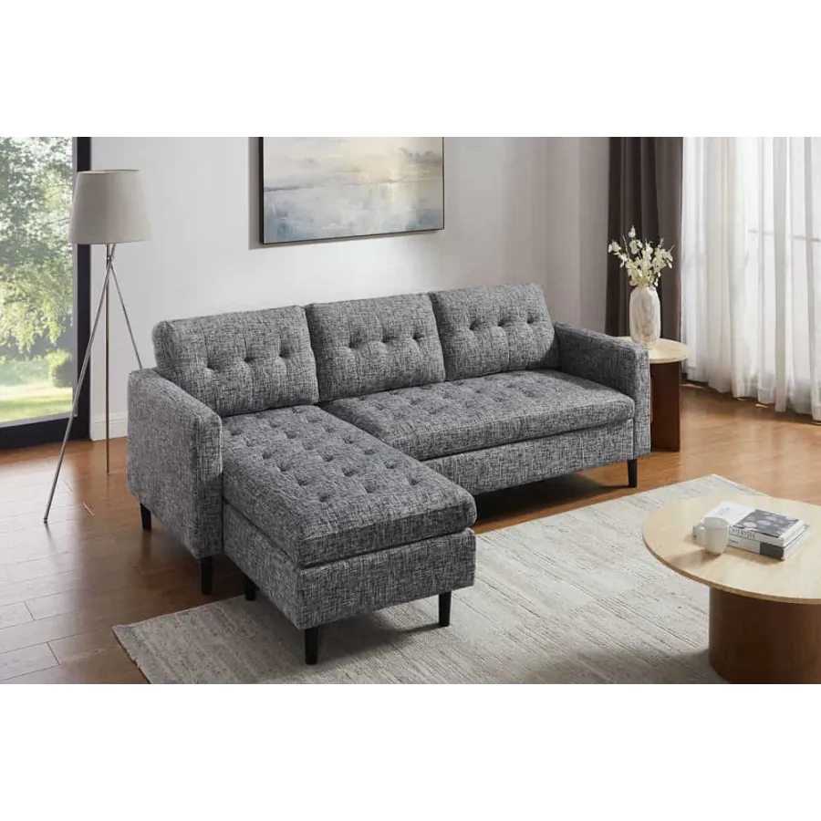 Invicta Sofa narożna STOCKHOLM 3 osobowa szara tkanina 220cm / 47839