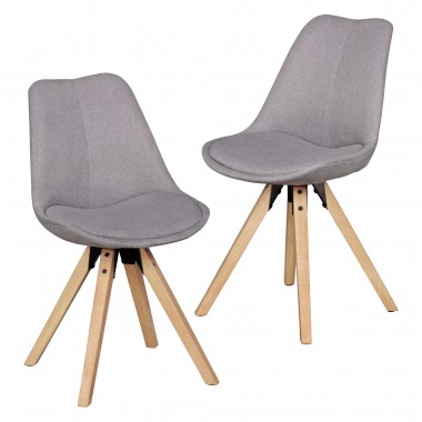 WOHNLING Set of 2 Retro Dining chair Light gray upholstered chair fabric cover backrest Design Kitchen chair