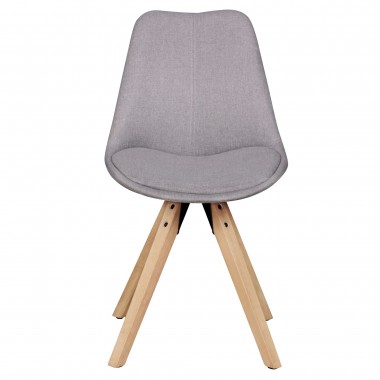 WOHNLING Set of 2 Retro Dining chair Light gray upholstered chair fabric cover backrest Design Kitchen chair