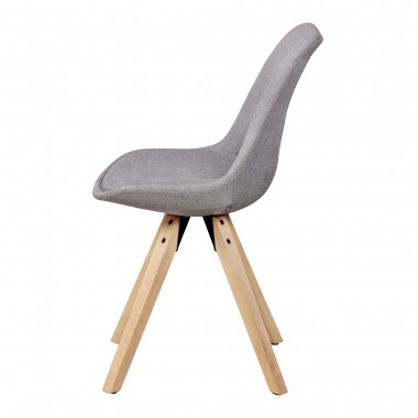 WOHNLING Set of 2 Retro Dining chair Light gray upholstered chair fabric cover backrest Design Kitchen chair