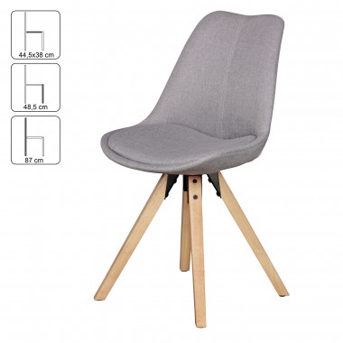 WOHNLING Set of 2 Retro Dining chair Light gray upholstered chair fabric cover backrest Design Kitchen chair