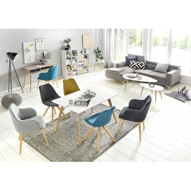 WOHNLING Set of 2 Retro Dining chair Light gray upholstered chair fabric cover backrest Design Kitchen chair