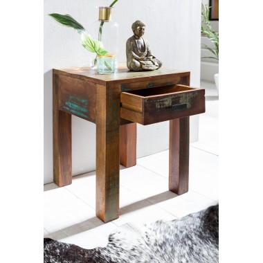 WOHNLING Shabby-Chic bedside table / Nightstand Mango-wood KALKUTTA with drawer dark brown Design Night table 40 x 40 x 55 cm | 