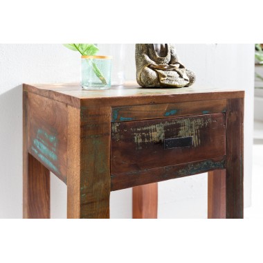 WOHNLING Shabby-Chic bedside table / Nightstand Mango-wood KALKUTTA with drawer dark brown Design Night table 40 x 40 x 55 cm | 