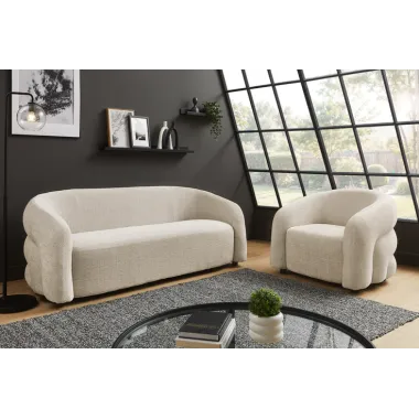 Invicta Sofa VOUGE tapicerowana 3 osobowa chenille beżowa 198 x 76 x 85cm / 47464