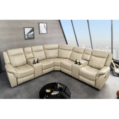 Invicta Sofa narożna HOLLYWOOD 5 osobowa beż imitacja skóry 270cm / 47589