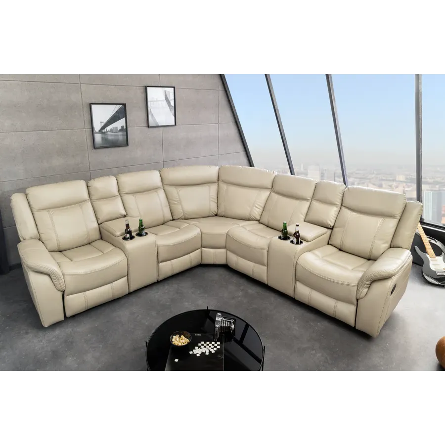 Invicta Sofa narożna HOLLYWOOD 5 osobowa beż imitacja skóry 270cm / 47589