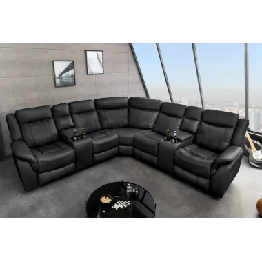 Invicta Sofa narożna HOLLYWOOD 5 osobowa czarna imitacja skóry 270cm / 47590