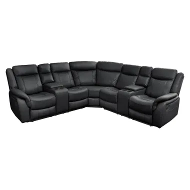 Invicta Sofa narożna HOLLYWOD 5 osobowa czarna imitacja skóry 270cm / 47590