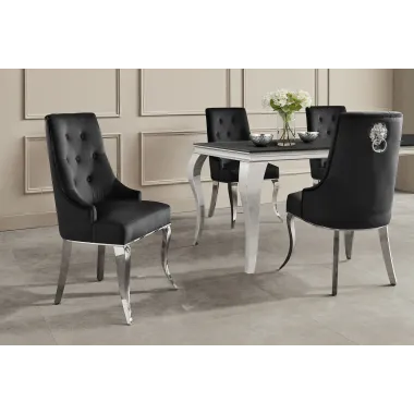 Invicta Krzesło Modern Barock z kołatką czarne nogi srebrne / 47491