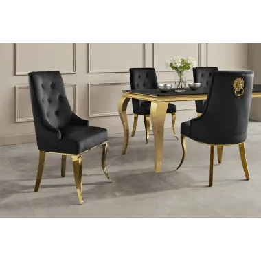 Invicta Krzesło Modern Barock z kołatką czarne nogi złote / 47492