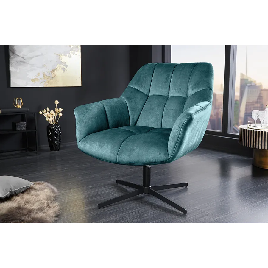 Invicta Fotel obrotowy PAPILLON obrotowy 360°turkusowy aksamit 83 - 90cm / 47473