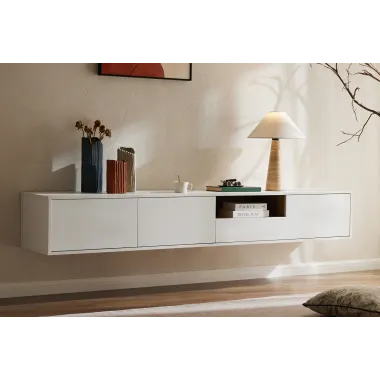 Invicta Szafka RTV LOFT biała fornir dębowy 200 x 30 x 40cm / 47815