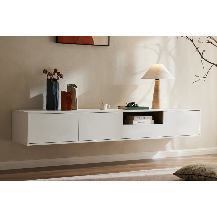 Invicta Szafka RTV LOFT biała fornir dębowy 200 x 30 x 40cm / 47815