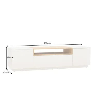 Invicta Szafka RTV LOFT biała fornir dębowy 160 x 40 x42cm / 47810