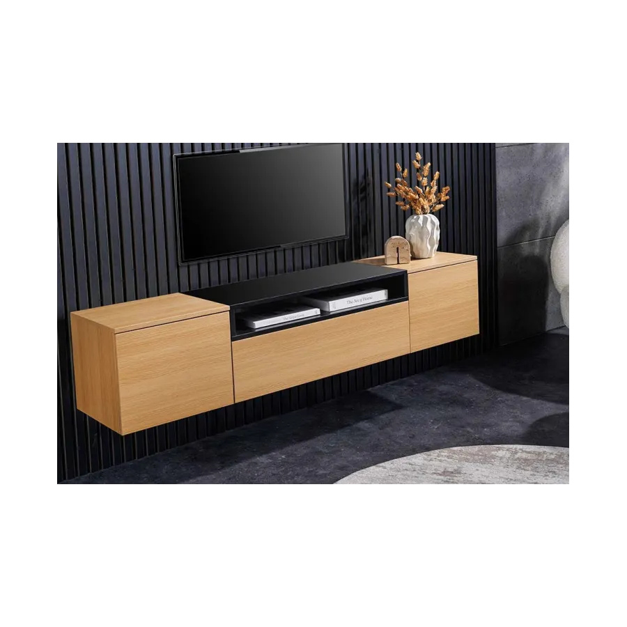 Invicta Szafka RTV LOFT wisząca naturalny fornir dębowy 160 x 36 x 40cm / 47808