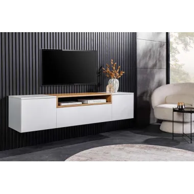 Invicta Szafka RTV biała wisząca fornir dębowy 160 x 36 x 40cm / 47807