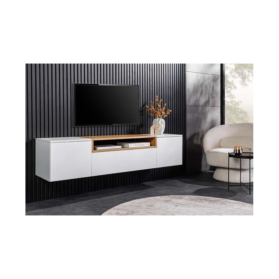 Invicta Szafka RTV biała wisząca fornir dębowy 160 x 36 x 40cm / 47807