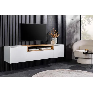 Invicta Szafka RTV biała wisząca fornir dębowy 160 x 36 x 40cm / 47807