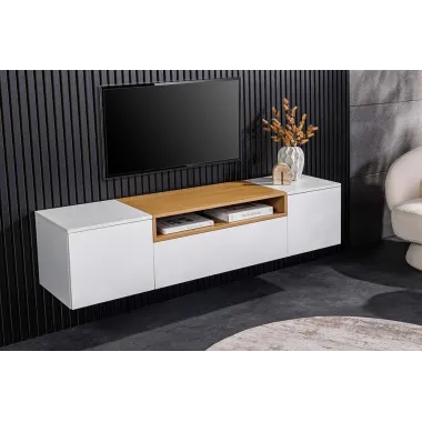 Invicta Szafka RTV biała wisząca fornir dębowy 160 x 36 x 40cm / 47807