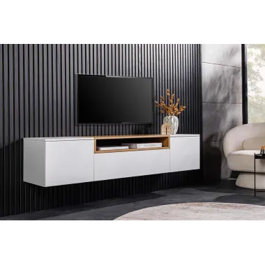 Invicta Szafka RTV biała wisząca fornir dębowy 160 x 36 x 40cm / 47807