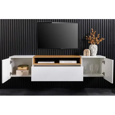 Invicta Szafka RTV biała wisząca fornir dębowy 160 x 36 x 40cm / 47807