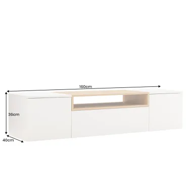 Invicta Szafka RTV biała wisząca fornir dębowy 160 x 36 x 40cm / 47807