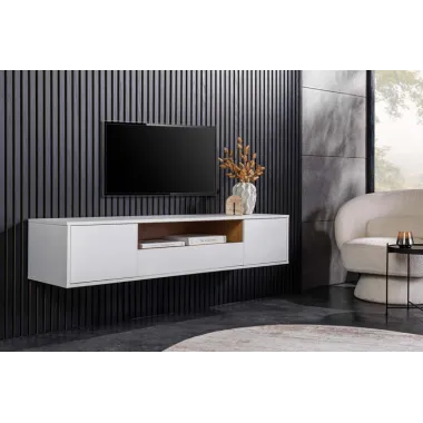 Invicta Szafka RTV LOFT wisząca biała fornir dębowy 150 x 30 x 40cm / 47813