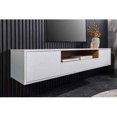 Invicta Szafka RTV LOFT wisząca biała fornir dębowy 150 x 30 x 40cm / 47813