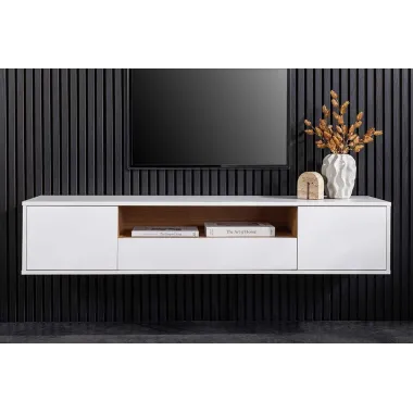 Invicta Szafka RTV LOFT wisząca biała fornir dębowy 150 x 30 x 40cm / 47813