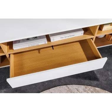 Invicta Szafka RTV LOFT wisząca biała fornir dębowy 150 x 30 x 40cm / 47813