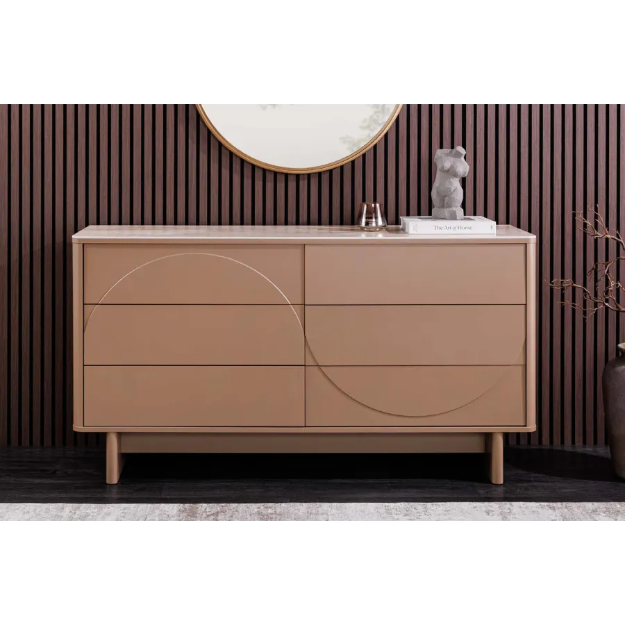 Invicta Komoda SAVOY 3D MDF beżowy ceramiczny blat 150 x 82 x 40cm / 47806