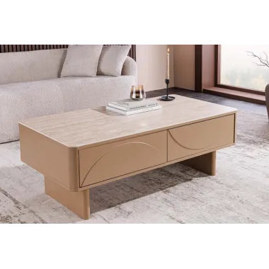 Invicta Stolik kawowy SAVOY 3D MDF beżowy ceramiczny blat 120 x 466 x 60cm / 47804