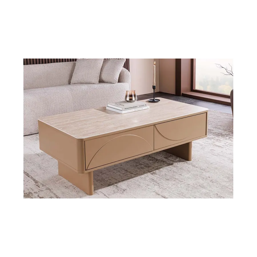 Invicta Stolik kawowy SAVOY 3D MDF beżowy ceramiczny blat 120 x 466 x 60cm / 47804