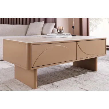 Invicta Stolik kawowy SAVOY 3D MDF beżowy ceramiczny blat 120 x 466 x 60cm / 47804