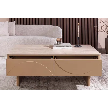 Invicta Stolik kawowy SAVOY 3D MDF beżowy ceramiczny blat 120 x 466 x 60cm / 47804