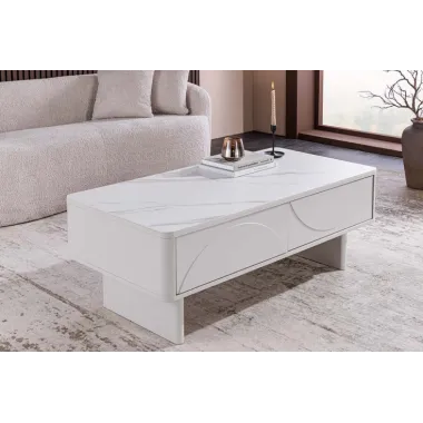 Invicta Stolik kawowy SAVOY 3D MDF biały 120 x 46 x 60cm / 47803