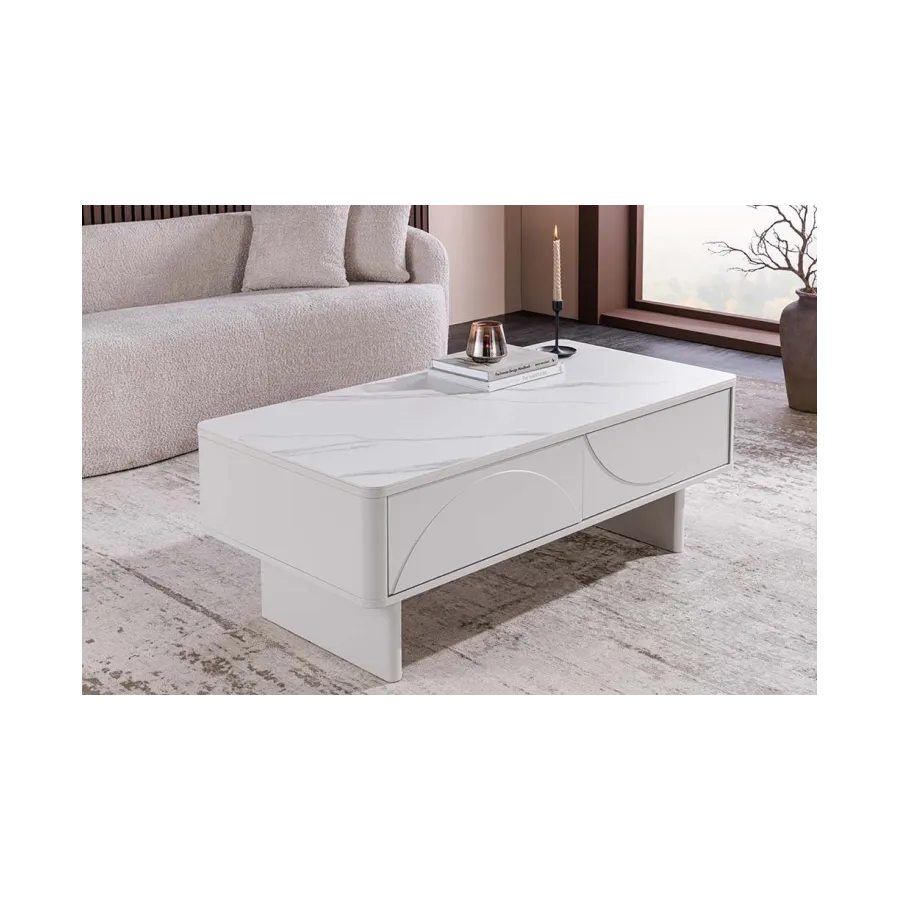 Invicta Stolik kawowy SAVOY 3D MDF biały 120 x 46 x 60cm / 47803