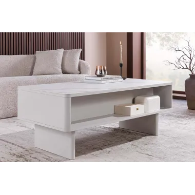 Invicta Stolik kawowy SAVOY 3D MDF biały 120 x 46 x 60cm / 47803