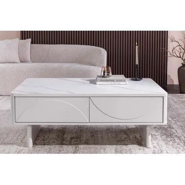 Invicta Stolik kawowy SAVOY 3D MDF biały 120 x 46 x 60cm / 47803