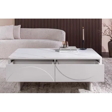 Invicta Stolik kawowy SAVOY 3D MDF biały 120 x 46 x 60cm / 47803