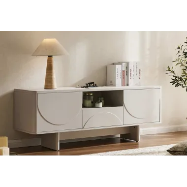 Invicta Komoda RTV SAVOY 3D MDF biały ceramiczny blat 150 x 57 x 40cm / 47798