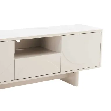 Invicta Komoda RTV SAVOY 3D MDF biały ceramiczny blat 150 x 57 x 40cm / 47798