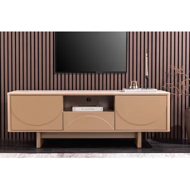 Invicta Komoda RTV SAVOY 3D MDF beżowy ceramiczny blat 150 x 57 x 40cm / 47797