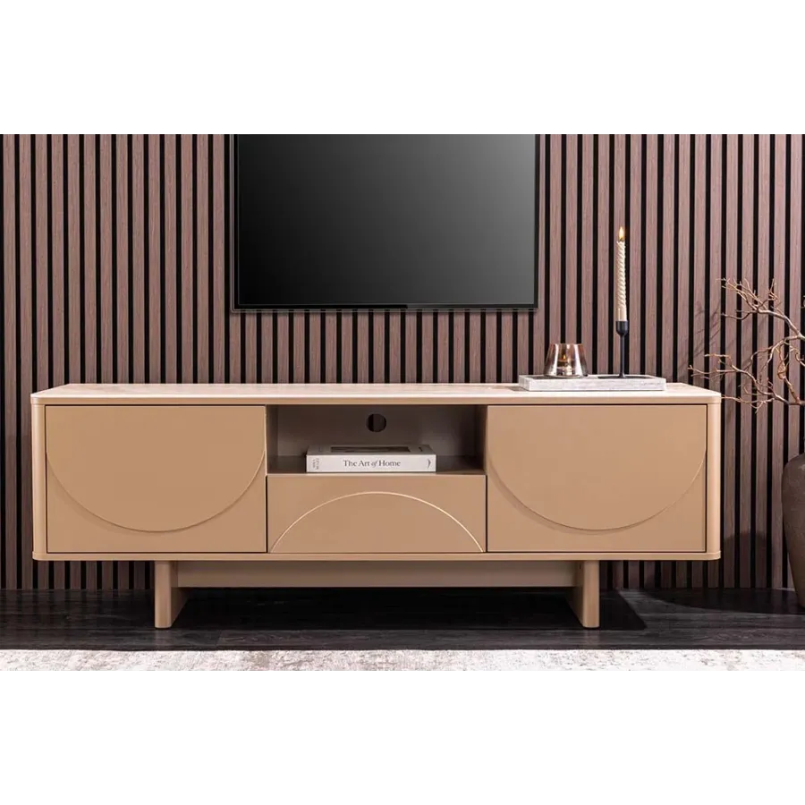 Invicta Komoda RTV SAVOY 3D MDF beżowy ceramiczny blat 150 x 57 x 40cm / 47797