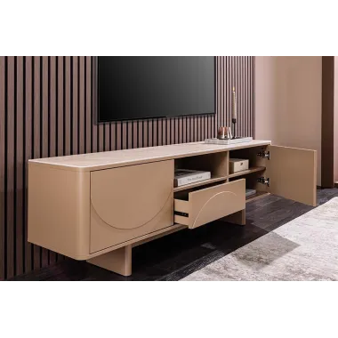 Invicta Komoda RTV SAVOY 3D MDF beżowy ceramiczny blat 150 x 57 x 40cm / 47797