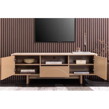 Invicta Komoda RTV SAVOY 3D MDF beżowy ceramiczny blat 150 x 57 x 40cm / 47797