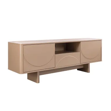 Invicta Komoda RTV SAVOY 3D MDF beżowy ceramiczny blat 150 x 57 x 40cm / 47797