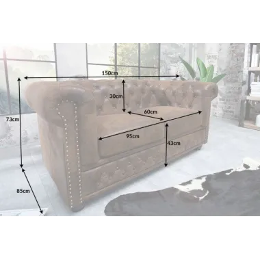 Invicta CHESTERFIELD Sofa 2 osobowa antyczny brązowy 150cm / 17109