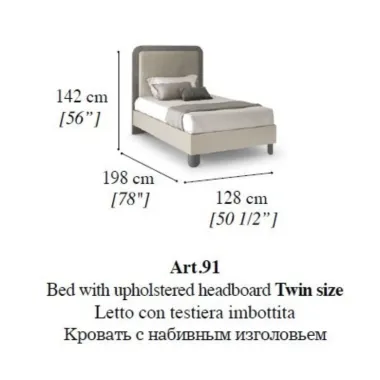 PERLA Włoskie Łóżko tapicerowane TWIN SIZE 128 x 142 x 198cm / ArredoClassic